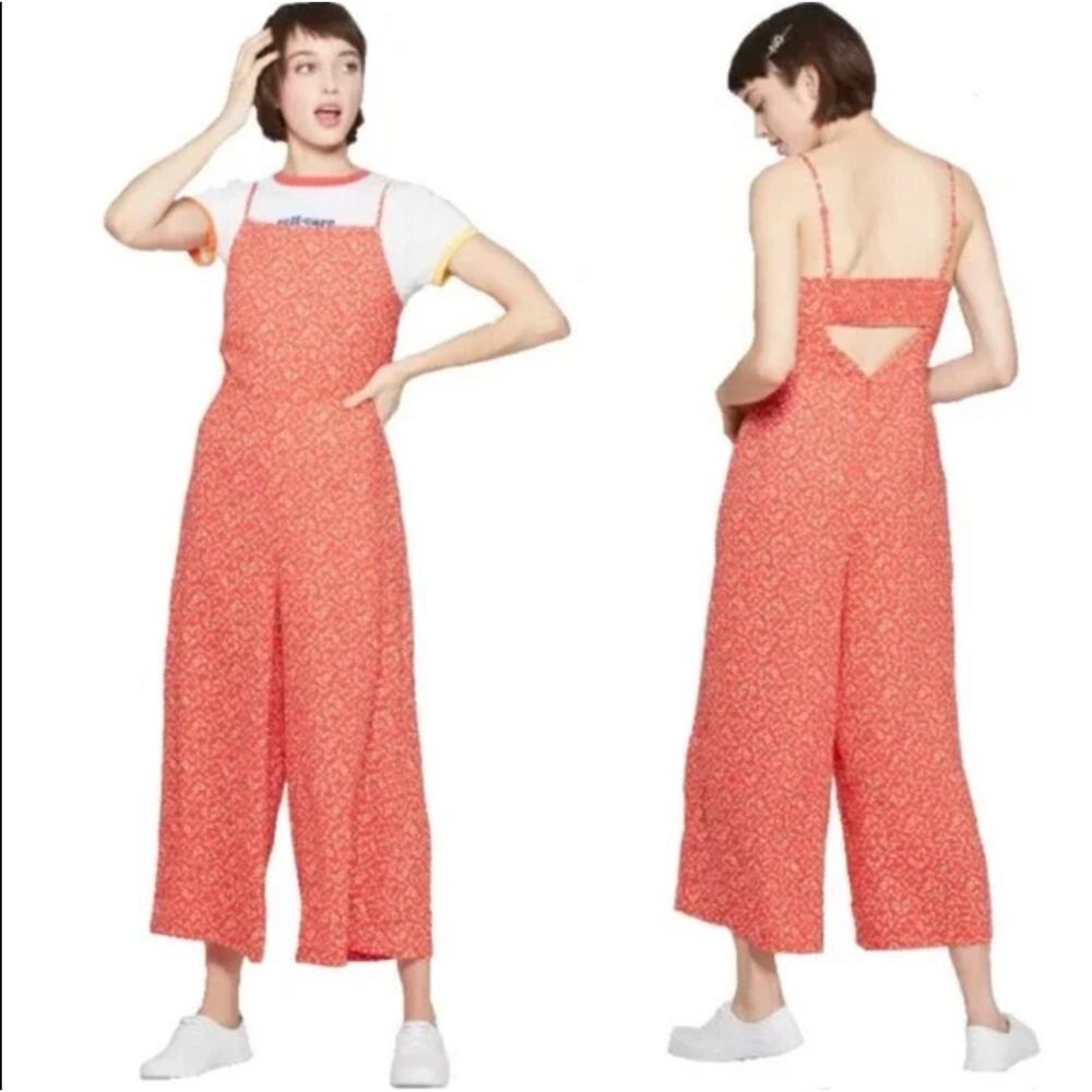 Wild Fable Red Tiny Floral Smocked Cutout Back Jumpsuit Size XXL 2XL Wide Leg
